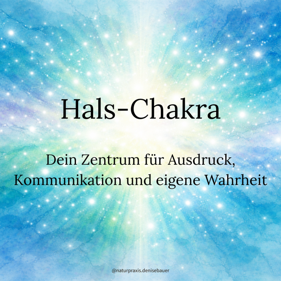 Hals-Chakra: Zentrum für Ausdruck, Kommunikation und eigene Wahrheit auf sanftem blauem Hintergrund.